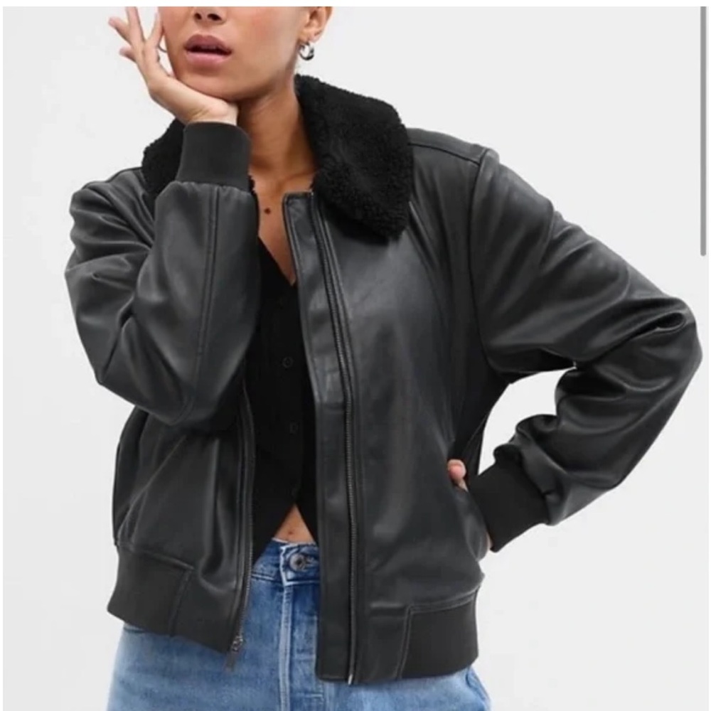 GAP Faux Leather Shearling Collar Jacket NWT
